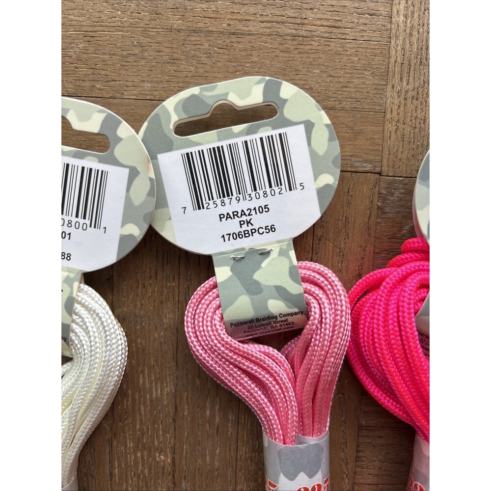 Parachute 325 Paracord LOT OF 3 Neon Pink Medium Pink and White 21ft/6.4m NEW - Picture 5 of 7